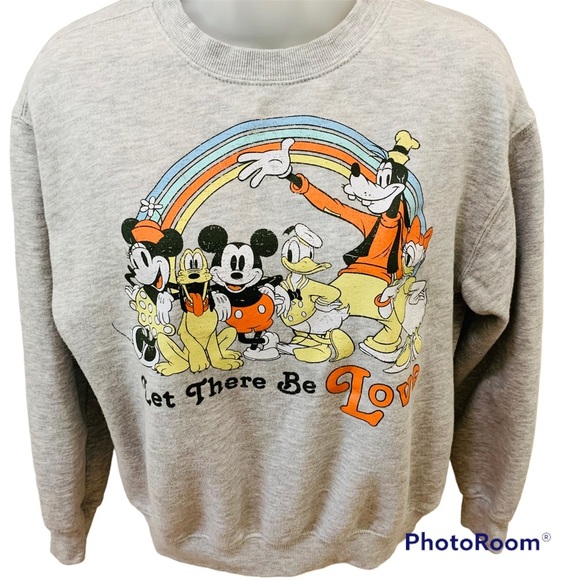 Disney Tops - Mickey Mouse Vintage “Let There Be Love” Crew Sweatshirt Disney Rainbow Sz Small